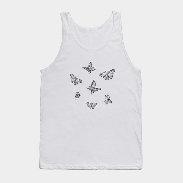 Black and white Spring Butterflies set, Art Nouveau spring pattern, nature, Butterfly sticker Tank Top by SSINAMOON COVEN